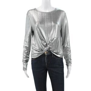 Robert Rodriguez Women Cropped Blouse Silver Long Sleeve Round Neck Size M
